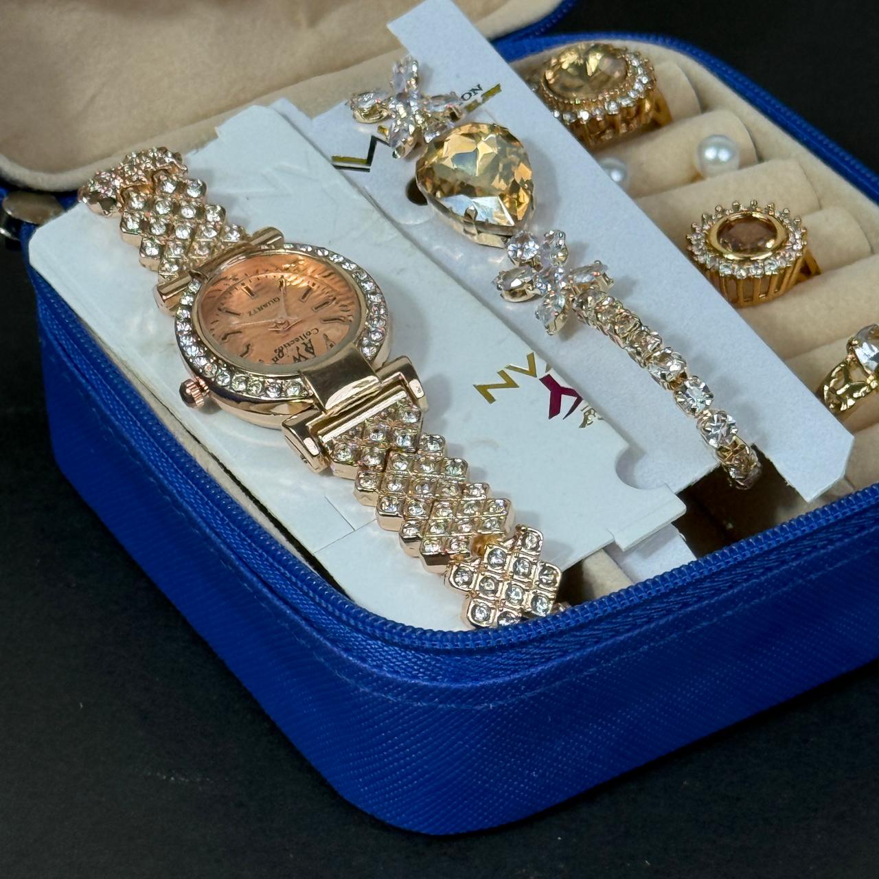 Women’s Gold & Rose Gold Watch & Jewelry Set – Royal Blue Box Edition