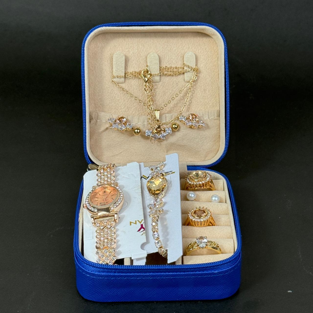 Women’s Gold & Rose Gold Watch & Jewelry Set – Royal Blue Box Edition